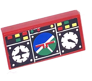 LEGO Red Tile 1 x 2 with Aircraft Cockpit Sticker with Groove (3069 / 30070)