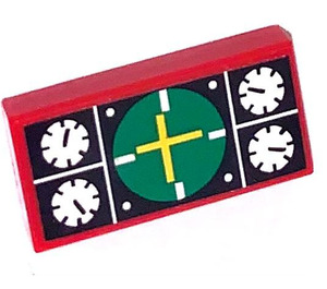 LEGO Red Tile 1 x 2 with Airplane Artificial Horizon Sticker with Groove (3069)