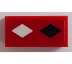 LEGO Red Tile 1 x 2 with Black and White Diamonds Sticker with Groove (3069)
