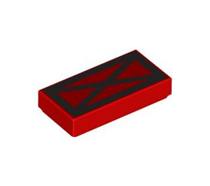 LEGO Red Tile 1 x 2 with Black Cross X with Groove (3069 / 104280)