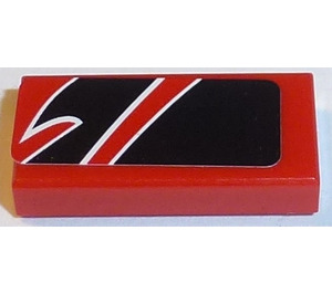 LEGO Red Tile 1 x 2 with Black Pattern (Rear Right Side) Sticker with Groove (3069)