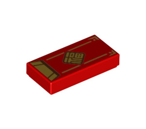 LEGO Red Tile 1 x 2 with Envelope with Gold Flap, Diamond, and Trim with Groove (3069 / 83669)