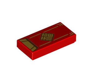 LEGO Rood Tegel 1 x 2 met Envelope met Gold Flap, Diamant, en Trim met groef (3069 / 83669)