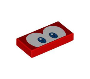 LEGO rot Fliese 1 x 2 mit Augen mit Blau mit Nut (68907 / 68971)