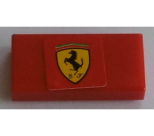 LEGO Red Tile 1 x 2 with Ferrari Logo Sticker with Groove (3069)