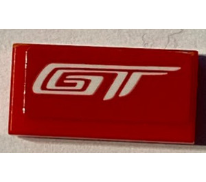 LEGO Red Tile 1 x 2 with 'GT' Sticker with Groove (3069)