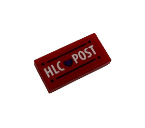 LEGO Red Tile 1 x 2 with 'HLC' Heart 'POST' Sticker with Groove (3069)