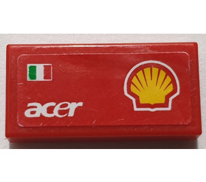 LEGO Red Tile 1 x 2 with Italian Flag, 'acer' and Shell Logo Right Sticker with Groove (3069)