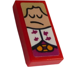LEGO Red Tile 1 x 2 with King's Pouting Face Sticker with Groove (3069)