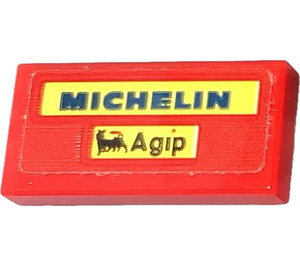 LEGO Red Tile 1 x 2 with Michelin Agip Sticker with Groove (3069)