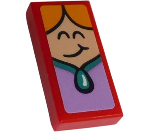 LEGO rot Fliese 1 x 2 mit Queen's Smiling Gesicht Aufkleber mit Nut (3069)