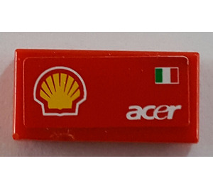 LEGO Red Tile 1 x 2 with Shell Logo, Italian Flag and 'acer' Left Sticker with Groove (3069)