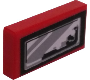 LEGO Red Tile 1 x 2 with Side Mirror Sticker with Groove (3069)