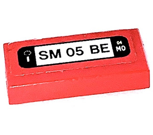 LEGO Red Tile 1 x 2 with SM 05 BE licence Plate Sticker with Groove (3069)