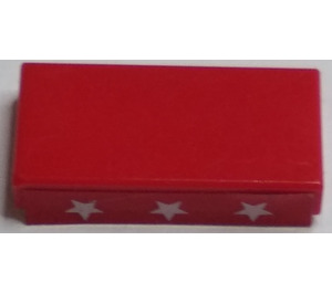 LEGO Red Tile 1 x 2 with Three Stars Sticker with Groove (3069)