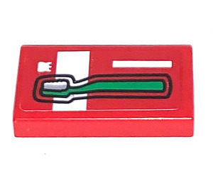 LEGO Red Tile 1 x 2 with Toothbrush Sticker with Groove (3069)