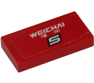 LEGO Red Tile 1 x 2 with 'WEICHAI' and Number 5 Sticker with Groove (3069)