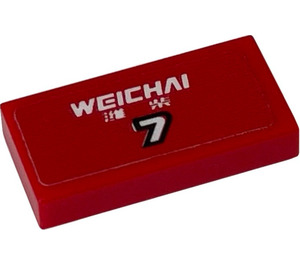 LEGO Red Tile 1 x 2 with WEICHAI Logo and '7' Sticker with Groove (3069)