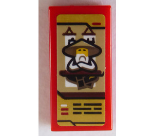 LEGO Red Tile 1 x 2 with Wu Sensei Sticker with Groove (3069)