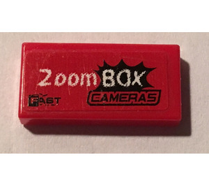LEGO Red Tile 1 x 2 with 'Zoom BOX CAMERAS FAST' Sticker with Groove (3069)