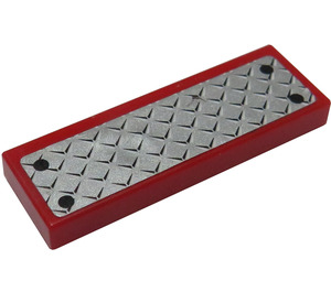 LEGO Red Tile 1 x 3 with Black Rivets on Silver Tread Plate Sticker (63864)