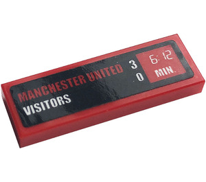 LEGO Red Tile 1 x 3 with 'MANCHESTER UNITED 3', 'VISITORS 0', Clock, '6:12 MIN' Sticker (63864)