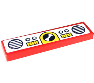 LEGO Red Tile 1 x 4 with CD, Buttons, Grilles Sticker (2431)