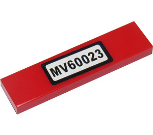 LEGO Red Tile 1 x 4 with 'MV60023' Sticker (2431)