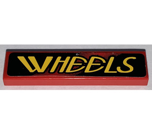 LEGO Red Tile 1 x 4 with 'WHEELS' Right Sticker (2431)