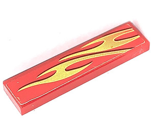 LEGO Red Tile 1 x 4 with Yellow Flames Long Left 8667 Sticker (2431)