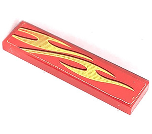LEGO Red Tile 1 x 4 with Yellow Flames long Right 8667 Sticker (2431)