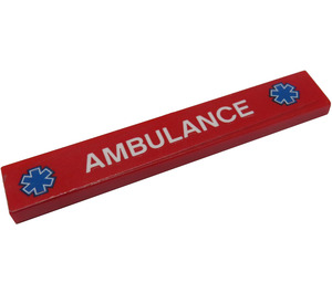LEGO Red Tile 1 x 6 with 'AMBULANCE' and Two Blue EMT Star of Life Logos Sticker (6636)