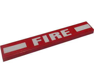 LEGO Red Tile 1 x 6 with 'FIRE' and White Rectangles Sticker (6636)