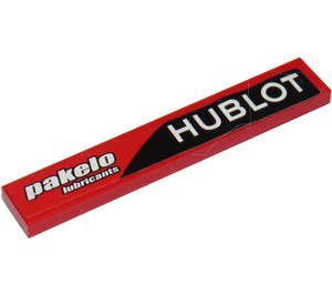 레고 빨간색 타일 1 x 6 ~와 함께 "HUBLOT" 그리고 "Pakelo Lubricants" - 오른쪽 상표 (6636)