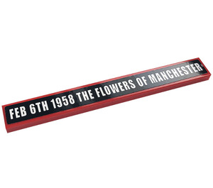 LEGO Red Tile 1 x 8 with 'FEB 6TH 1958 THE FLOWERS OF MANCHESTER' Sticker (4162)