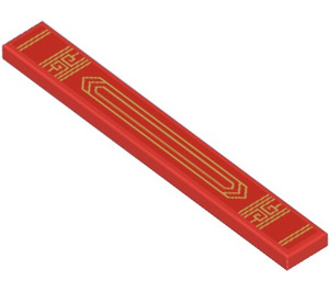 LEGO Red Tile 1 x 8 with Gold Decorated Banner Sticker (4162)