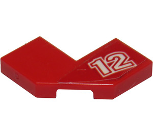 LEGO rouge Tuile 2 x 2 Coin avec Cutouts avec '12' (La gauche) Autocollant (27263)