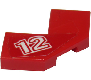 LEGO rot Fliese 2 x 2 Ecke mit Cutouts mit '12' (Recht) Aufkleber (27263)