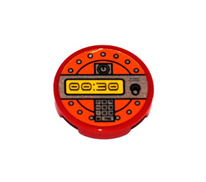LEGO Red Tile 2 x 2 Round with 00:30 Detonator Keypad Sticker with "X" Bottom (4150)