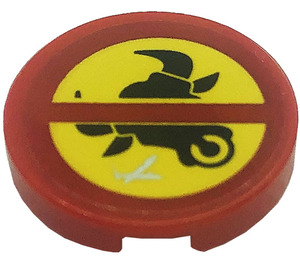 LEGO Red Tile 2 x 2 Round with Black Bull Head on Yellow Background Sticker with Bottom Stud Holder (14769)