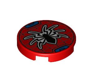 LEGO Red Tile 2 x 2 Round with Black Spider with Bottom Stud Holder (14769 / 66557)