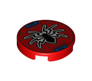 LEGO Rød Flise 2 x 2 Rund med Sort Spider med Bund Knops Holder (14769 / 66557)