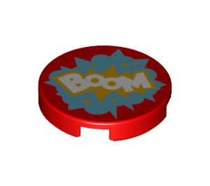 LEGO Red Tile 2 x 2 Round with 'BOOM' with Bottom Stud Holder (14769 / 29372)
