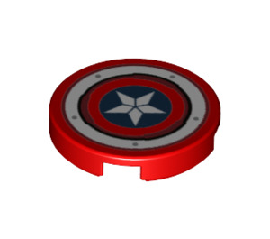 LEGO Red Tile 2 x 2 Round with Captain America Decoration with Bottom Stud Holder (14769 / 74351)