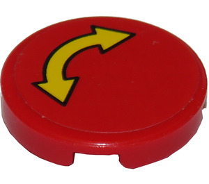 LEGO Red Tile 2 x 2 Round with Curved Double Arrow Sticker with "X" Bottom (4150)