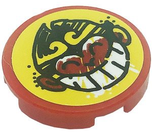LEGO Red Tile 2 x 2 Round with Monkey Head on Yellow Background Sticker with Bottom Stud Holder (14769)