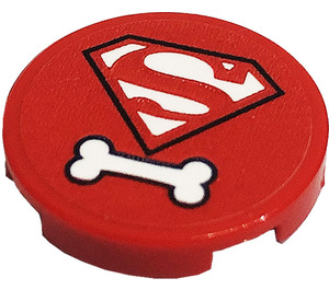 LEGO Red Tile 2 x 2 Round with Superman 'S' Logo, Bone Sticker with Bottom Stud Holder (14769)