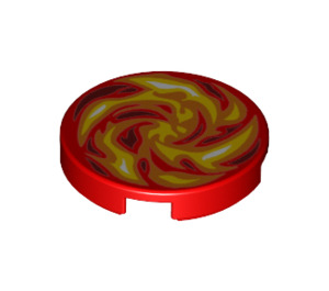 LEGO Rød Flise 2 x 2 Rund med Swirling Flamme med Bund Knops Holder (14769 / 19924)