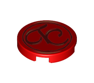 LEGO Red Tile 2 x 2 Round with TC script with Bottom Stud Holder (38996 / 78192)