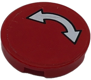 LEGO Red Tile 2 x 2 Round with White curved Double Arrow with Black Border Sticker with "X" Bottom (4150)